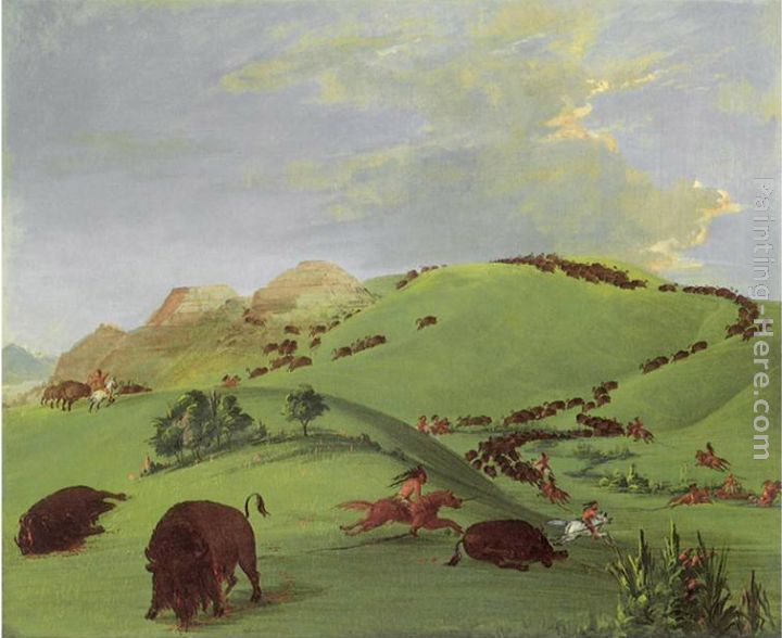 Buffalo Chase, Mouth of the Yellowstone painting - George Catlin Buffalo Chase, Mouth of the Yellowstone art painting
